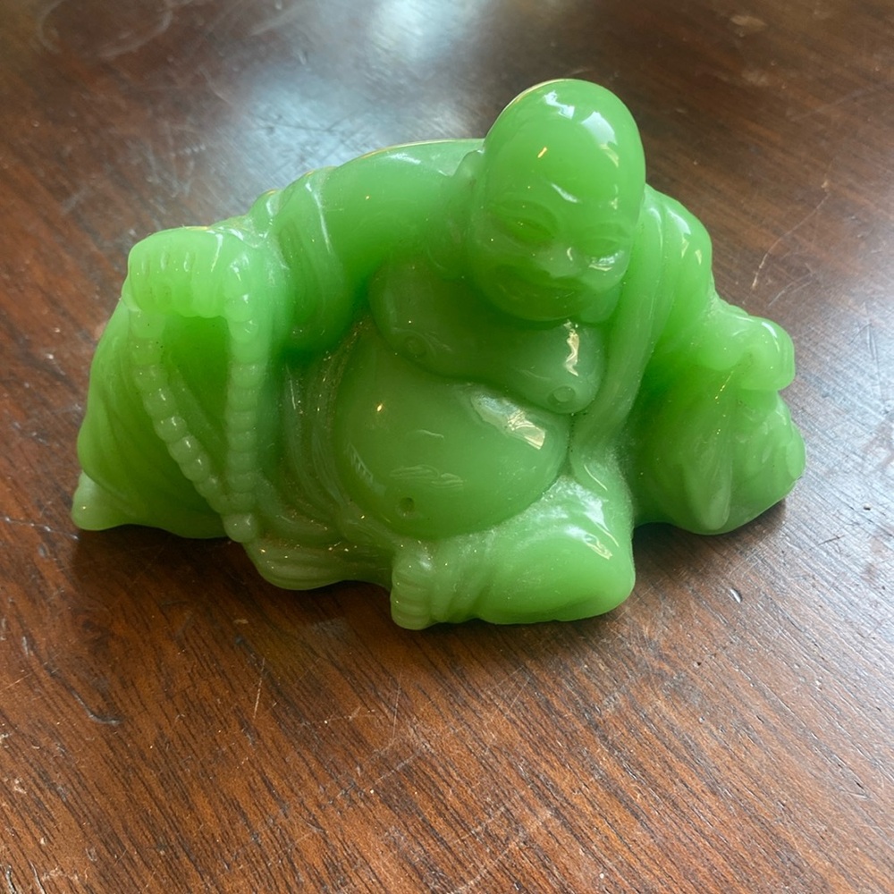 Vintage Buddha Statue Jade Green Glass Sitting